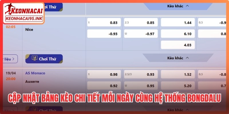 Cập nhật bảng kèo chi tiết mỗi ngày cùng hệ thống Bongdalu