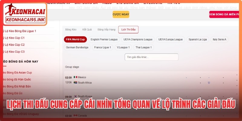 Lịch thi đấu cung cấp cái nhìn tổng quan về lộ trình các giải đấu